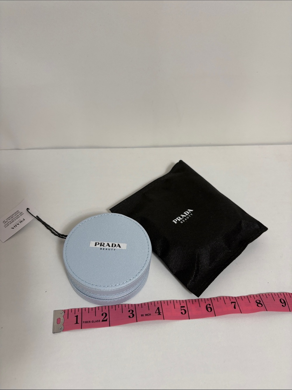 Prada Beauty Round Case with blue wristlet pouch and keychain - Picture 9 of 11